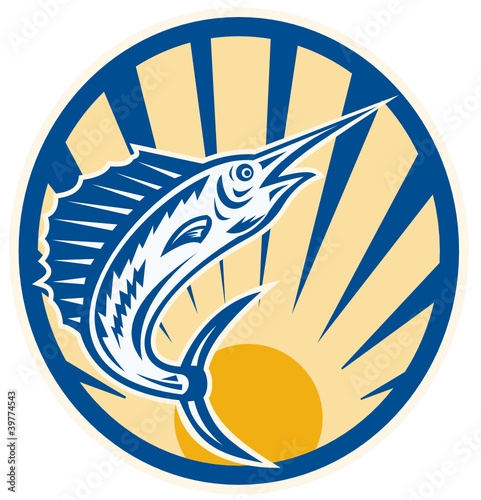 Blue Marlin Jumping Circle Retro