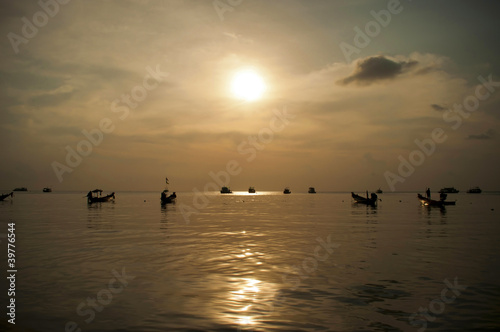 Sunset sea scape boats thailand asia