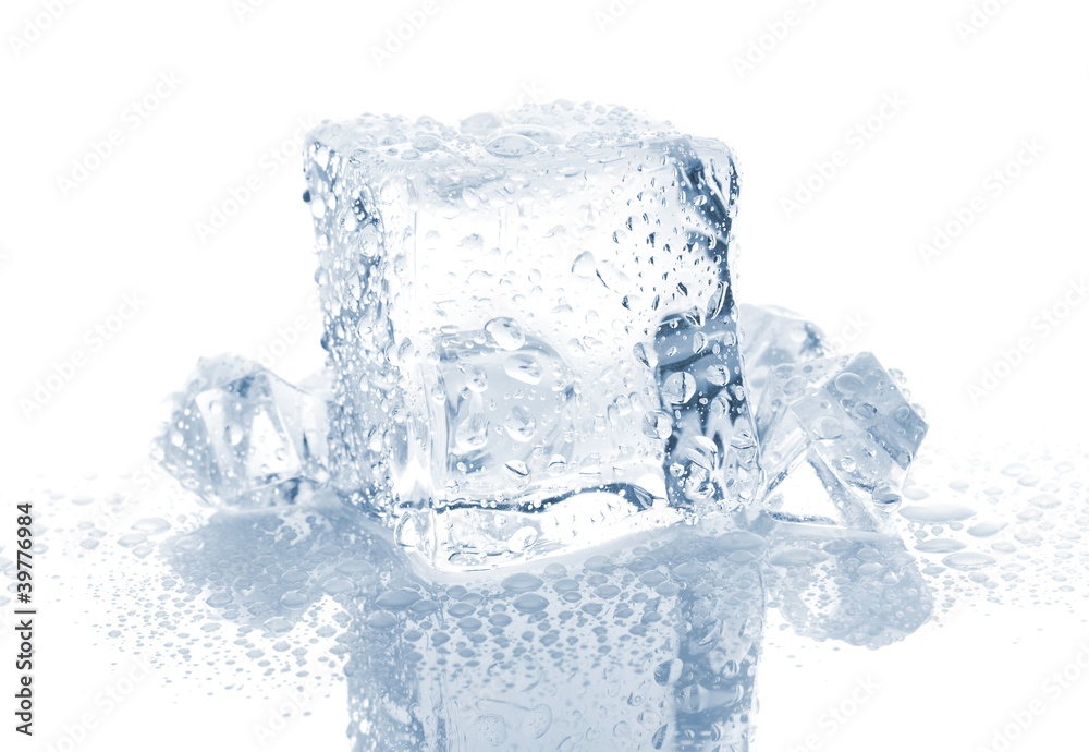 Small and big ice cube with water drops Small and big ice cube with water drops