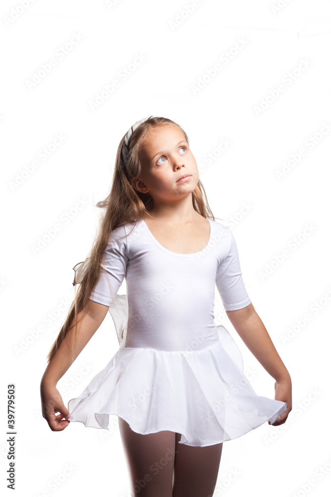 Little ballet dancer dancing isolated on white Little ballet dancer dancing isolated on white