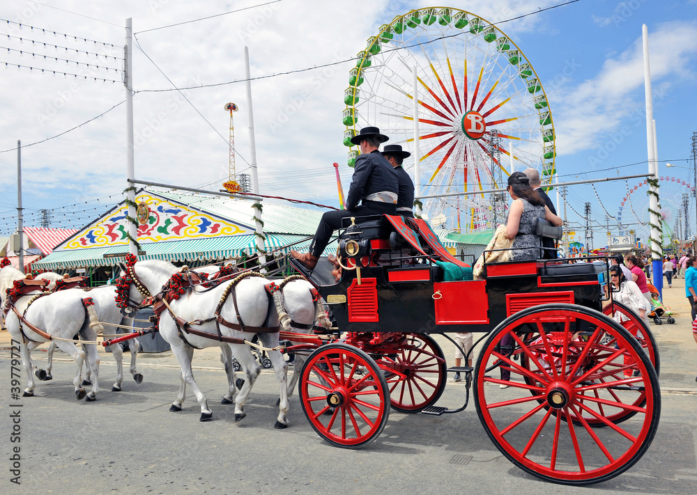 Fototapeta premium Coche de caballos, Feria de Abril, Sevilla
