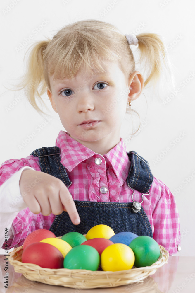 portrait of little girl with Easter eggs portrait of little girl with Easter eggs