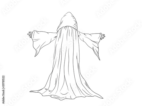 outline vector illustration of a wizard or monk