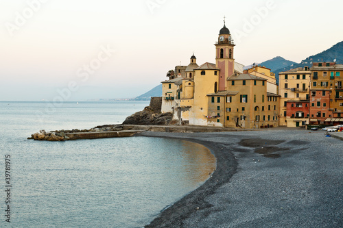 Morning at the Pebble Beach in the Village of Camogli, Italy