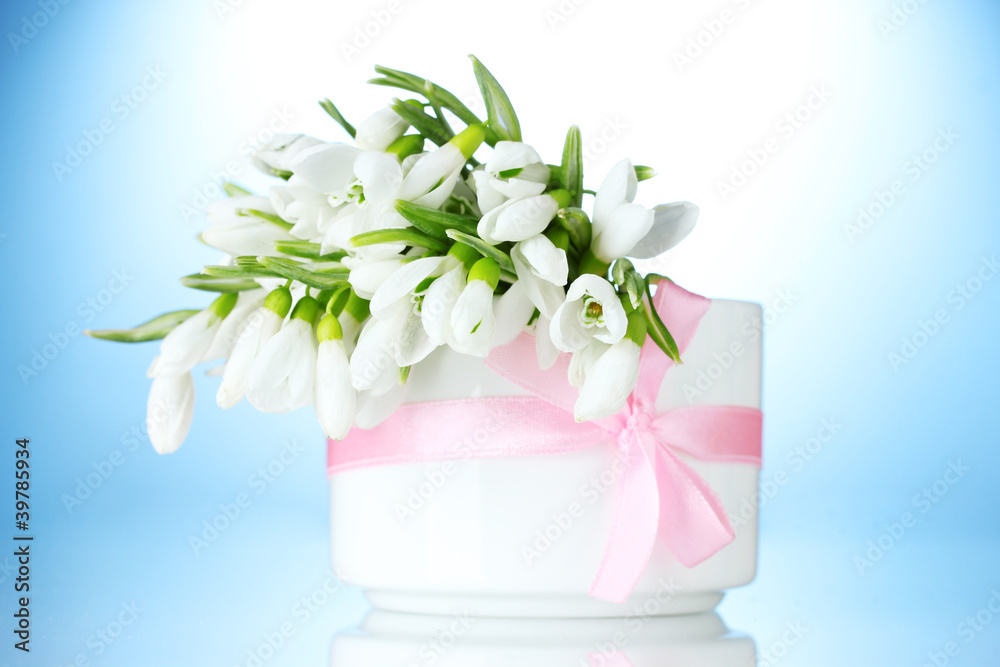 beautiful bouquet of snowdrops in vase with bow beautiful bouquet of snowdrops in vase with bow