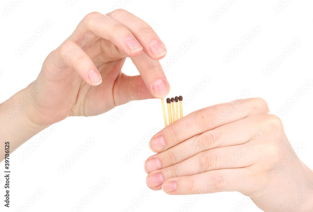 Hand throwing match isolated on white Hand throwing match isolated on white