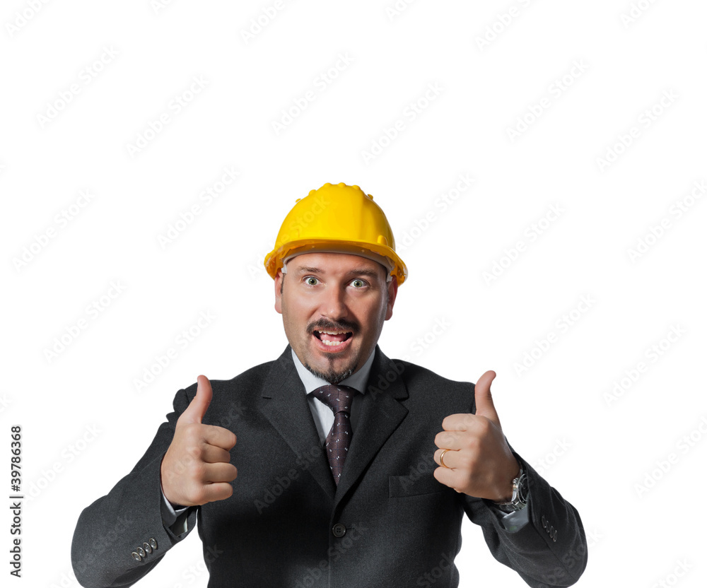 man with helmet at work isolated on white