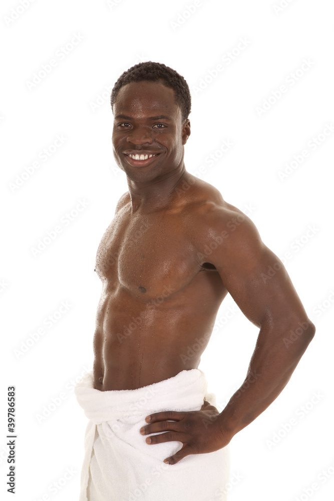 man smile in towel man smile in towel