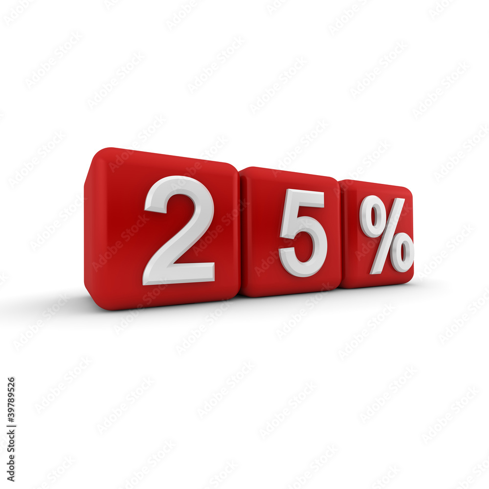 3D red blocks with twenty five percent text 3D red blocks with twenty five percent text