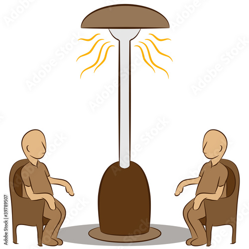 People Sitting Under a Lamp Heater