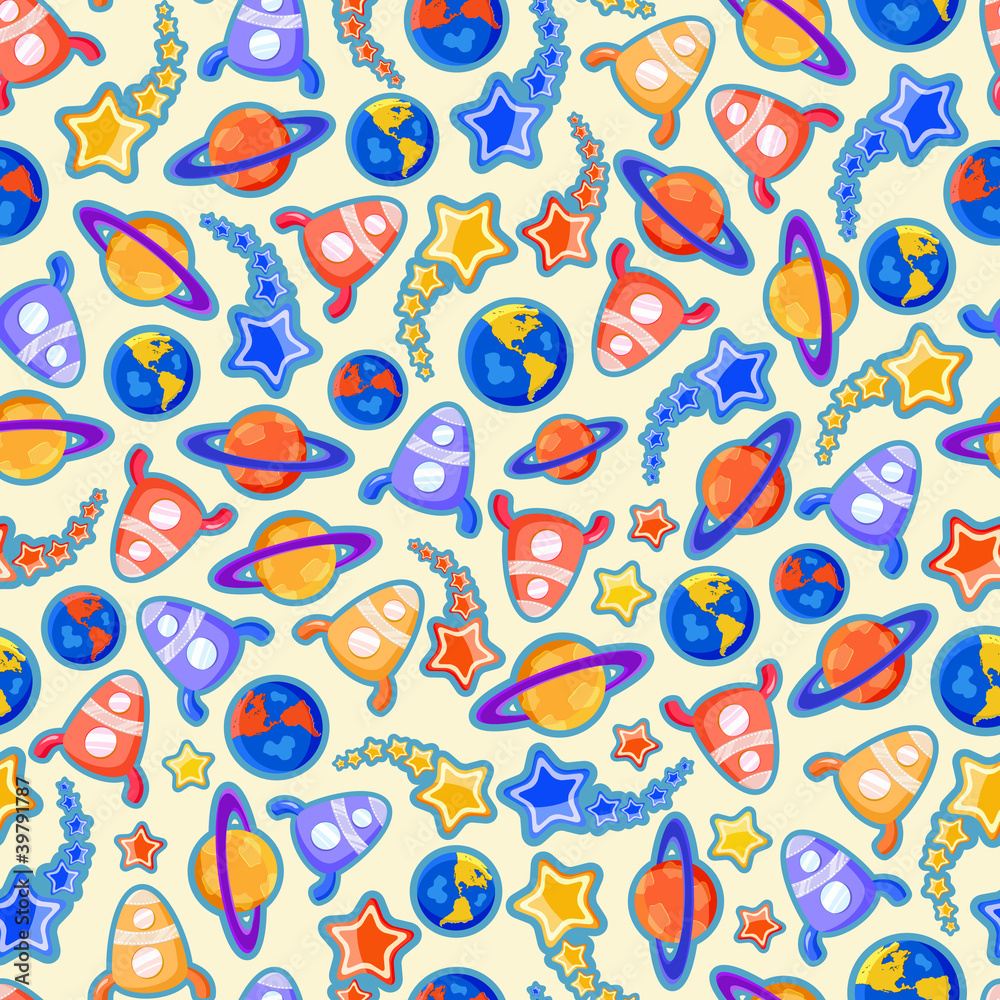 Naklejka premium Cosmic Doodle Seamless Pattern