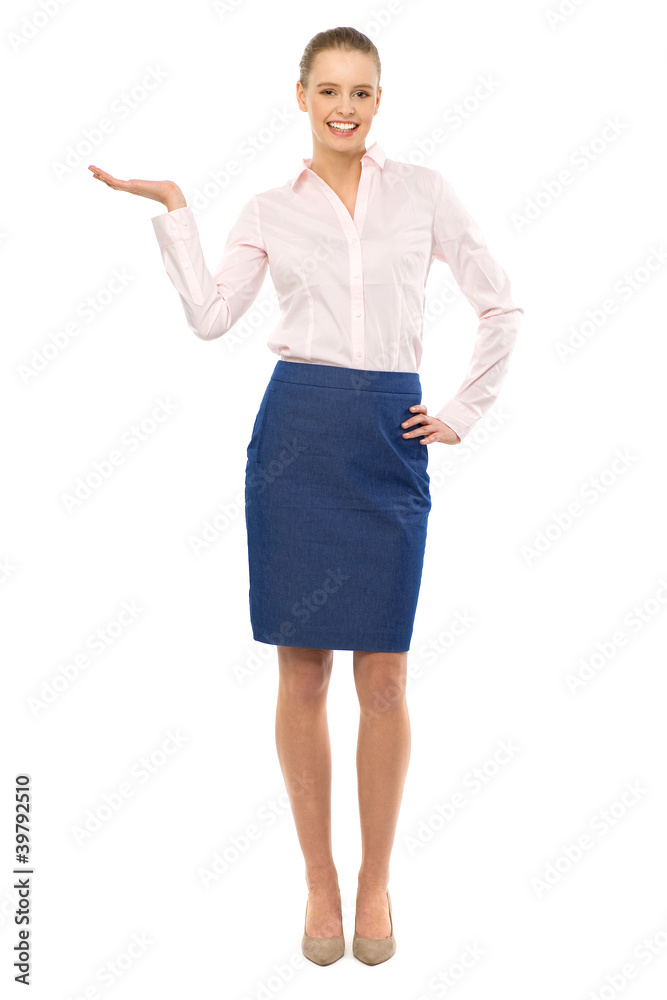 Woman presenting something Woman presenting something
