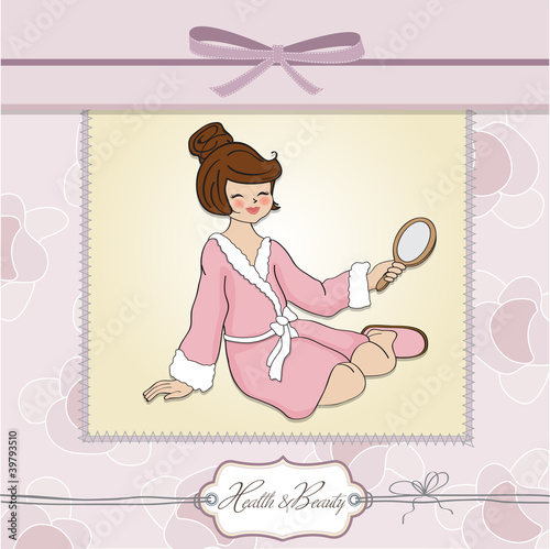 spa lady who looks into a mirror