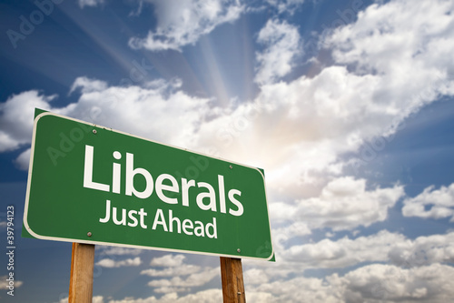 Liberals Green Road Sign and Clouds photo