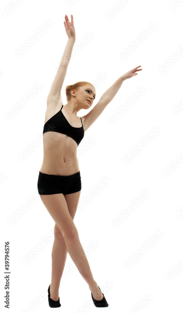 young dancer posing in black top isolated