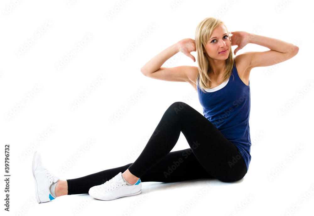 Woman Doing Sit Ups  and side crunches - Fitness