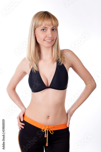 woman fitness instructor on a white