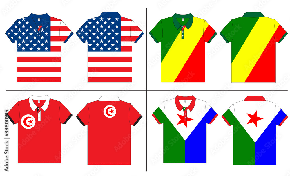 Flag polo shirt designs internationally. Vector template Flag polo shirt designs internationally. Vector template