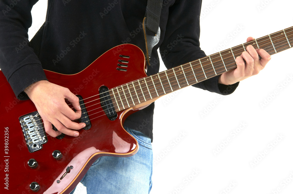 guy playing guitar on white background