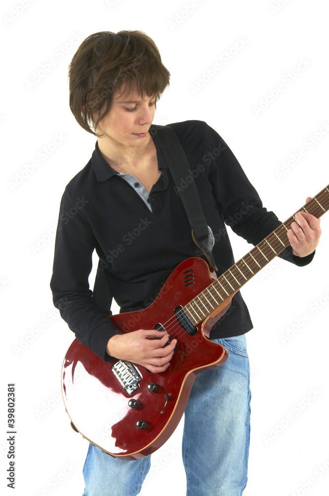 Obraz premium guy playing guitar on white background