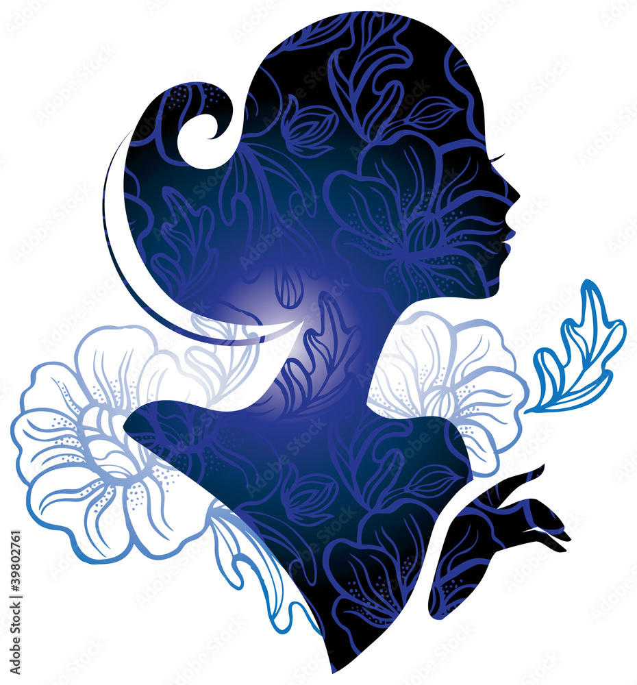 Obraz premium Beautiful woman silhouette with a flowers