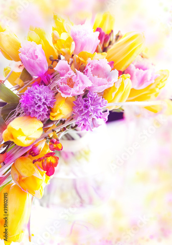 Fototapeta Naklejka Na Ścianę i Meble -  Holiday.  Beautiful spring flowers - tulips as a background
