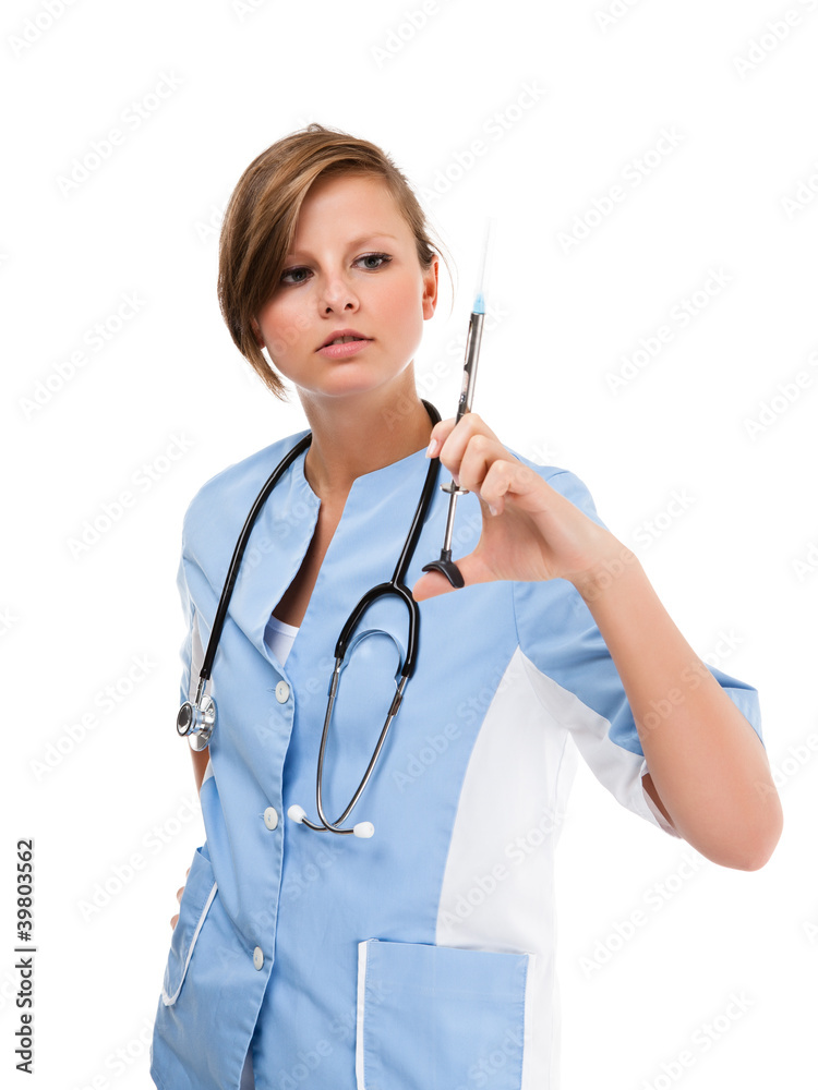 Nurse holding syringe isolated on white background Nurse holding syringe isolated on white background