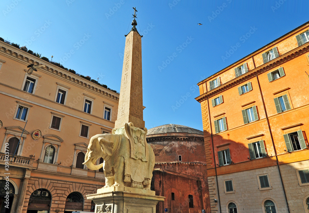Fototapeta premium Roma, elefantino del Bernini e piazza della Minerva