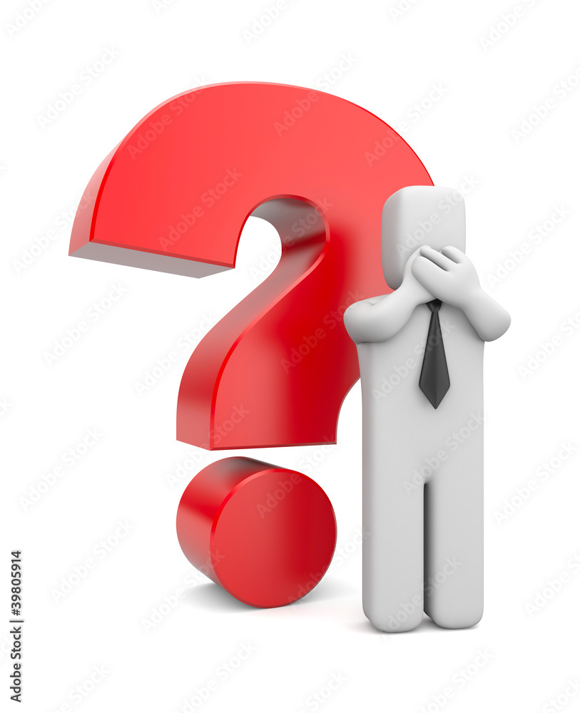 3d person businessman with red question mark 3d person businessman with red question mark