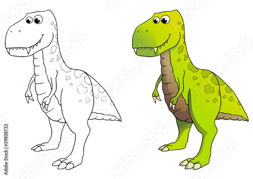 comic dinosaurier, tyrannosaurus rex, coloriert und outlines