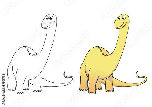comic dinosaurier, brontosaurus, coloriert und outlines