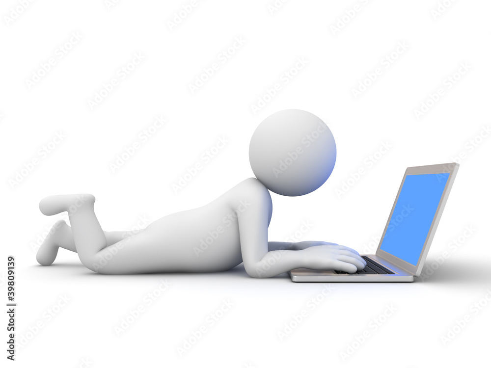 3d man using laptop computer 3d man using laptop computer