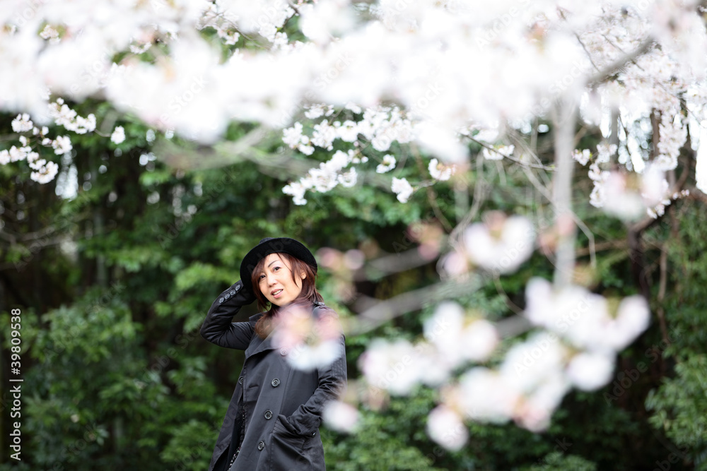 桜と女性 桜と女性