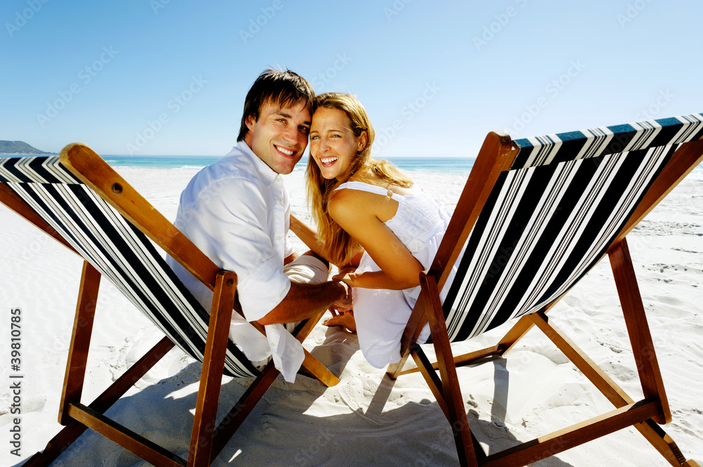 smiling beach portrait couple