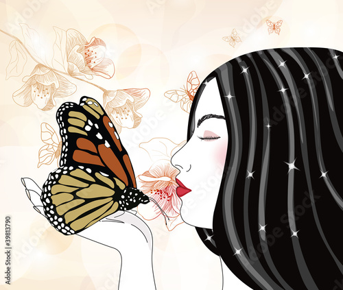 romantic portrait of a woman with big butterfly