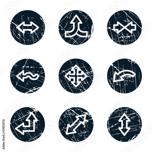 Arrows web icons set 2, grunge circle buttons