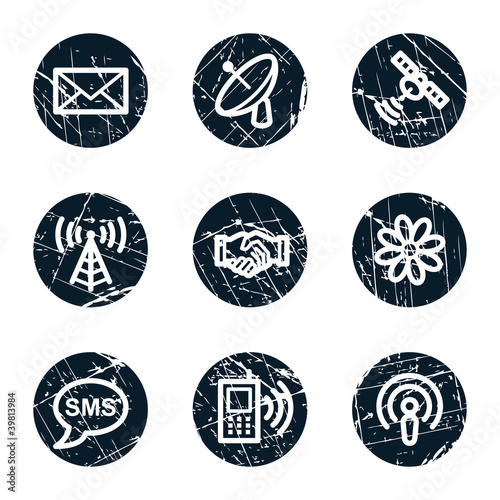 Communication web icons, grunge circle buttons