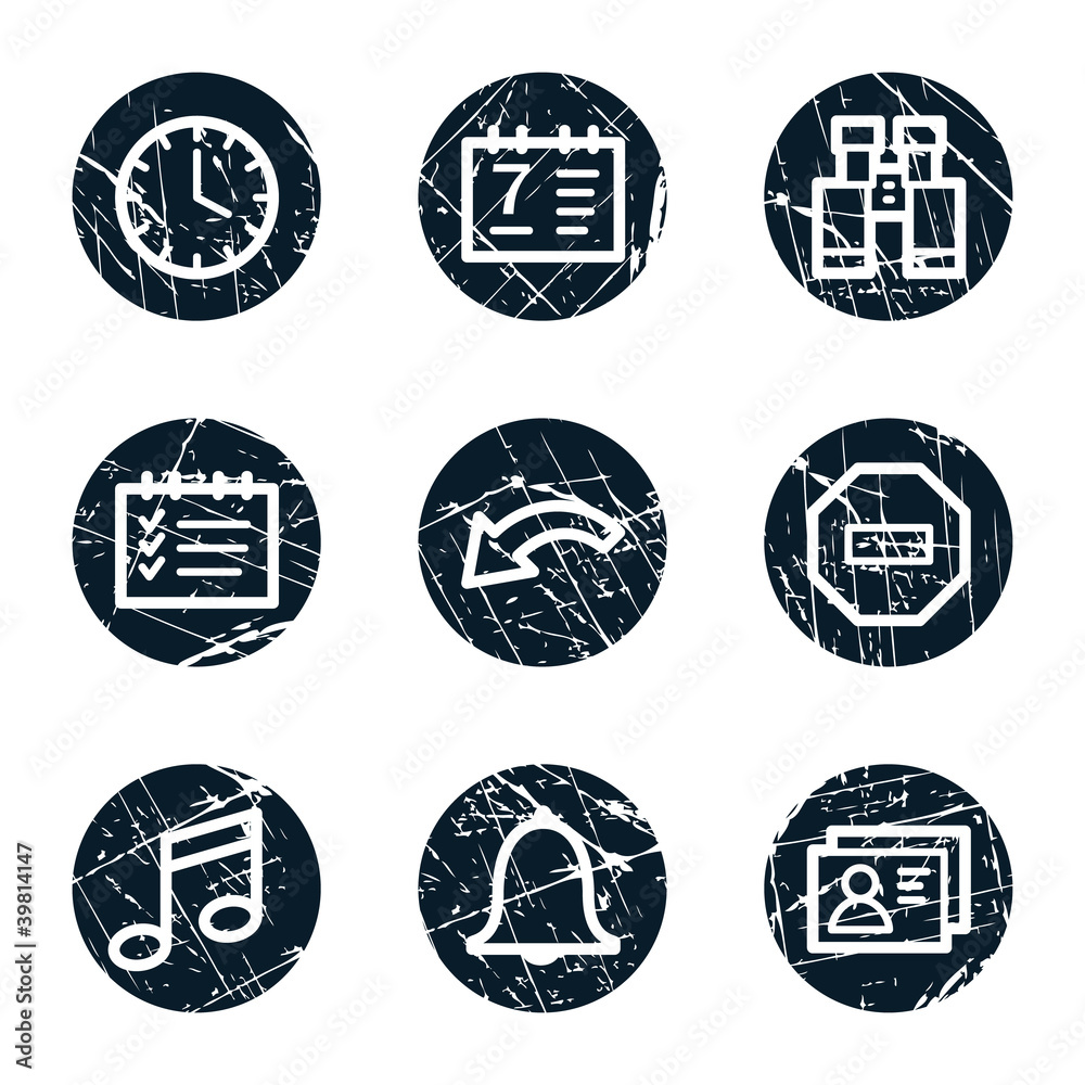 Organizer web icons, grunge circle buttons