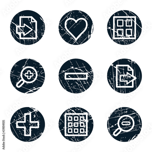 Image viewer web icons set 1, grunge circle buttons