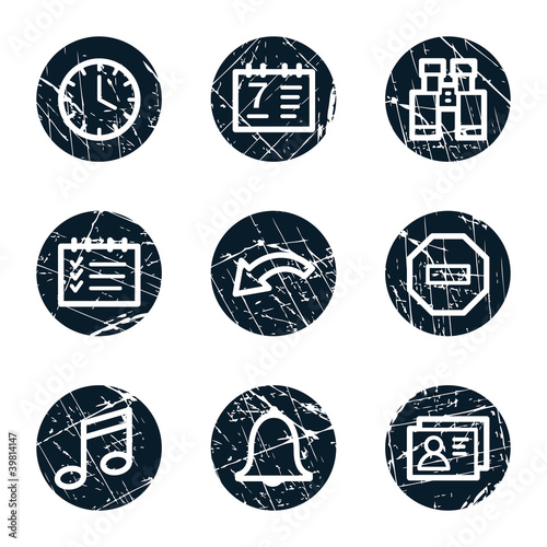 Organizer web icons, grunge circle buttons