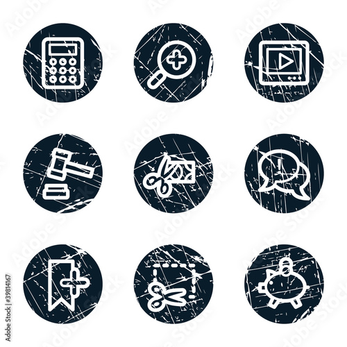 Shopping web icons set 3, grunge circle buttons