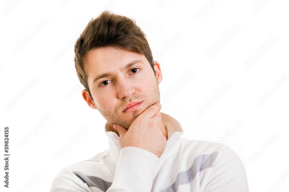 an handsome young man thinking, isolated on white an handsome young man thinking, isolated on white