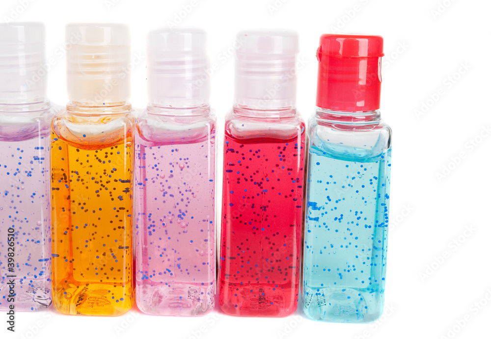 Hand sanitizer set different colors isolated Hand sanitizer set different colors isolated