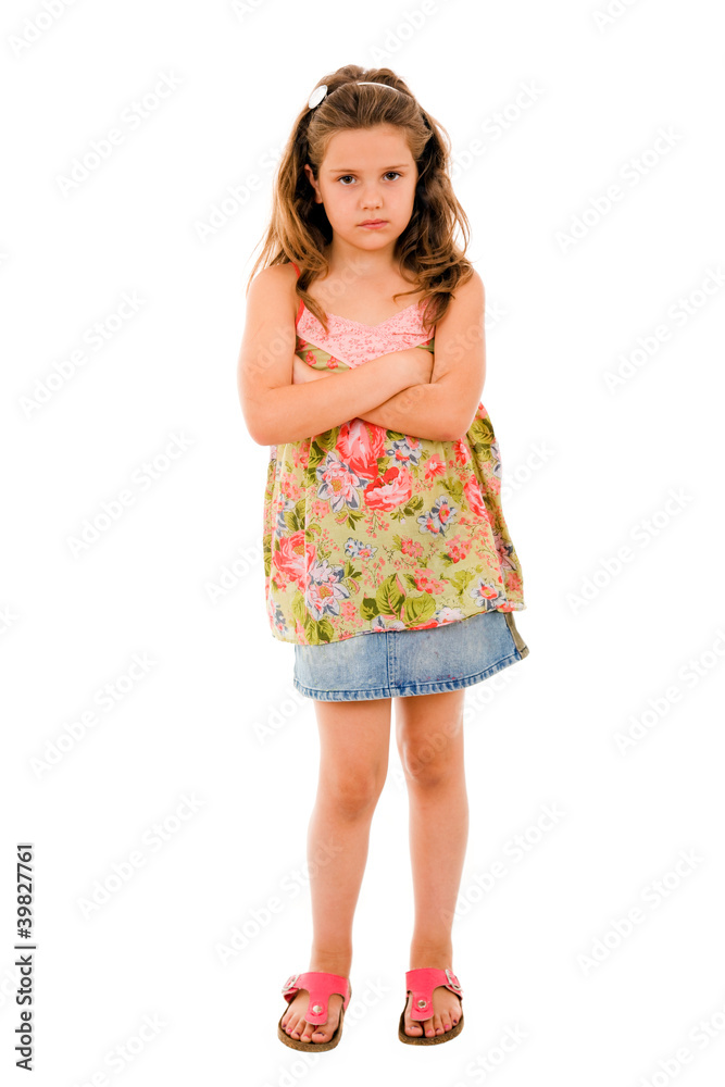 Angry little girl isolated on a over white background Angry little girl isolated on a over white background