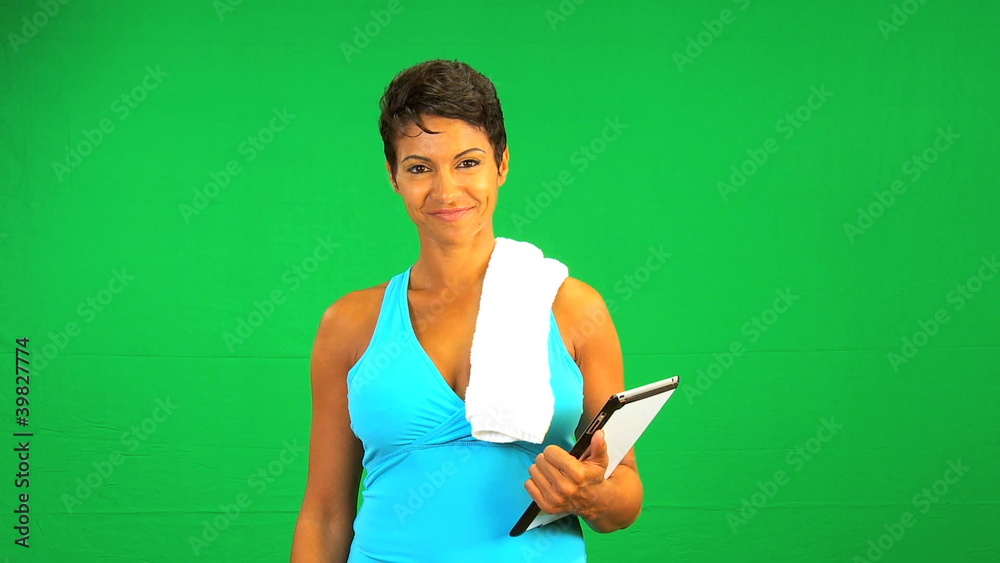 Satisfied Ethnic Female Fitness Green Screen Satisfied Ethnic Female Fitness Green Screen