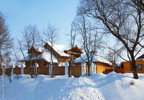 Wooden house in winter