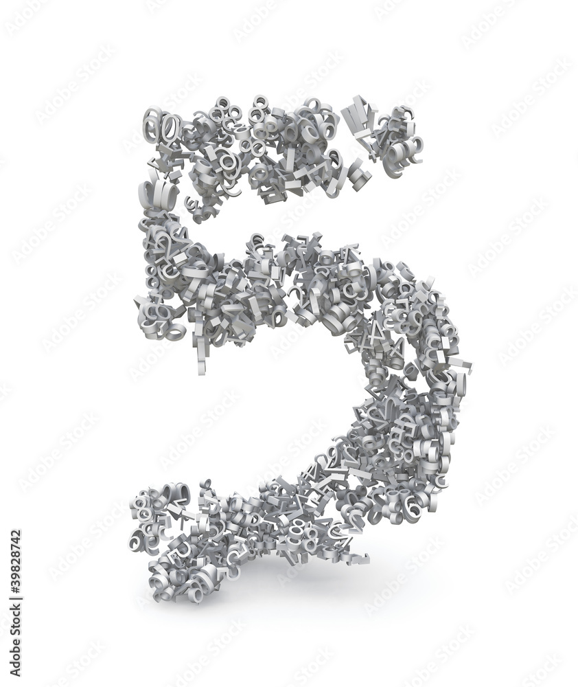 Shape of number five made from 3d numbers Shape of number five made from 3d numbers
