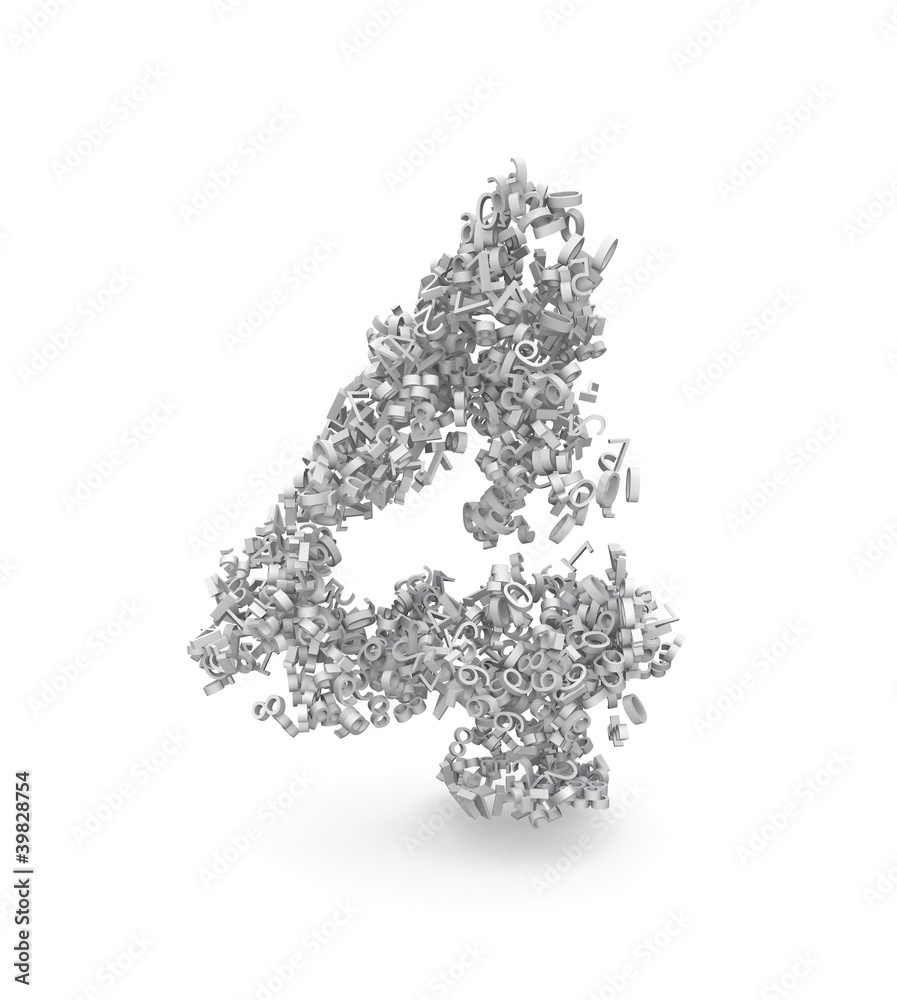 Shape of number four made from 3d numbers Shape of number four made from 3d numbers