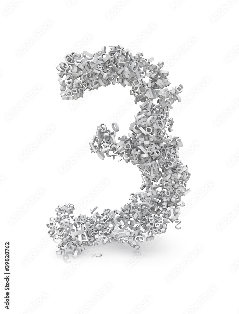 Shape of number three made from 3d numbers Shape of number three made from 3d numbers