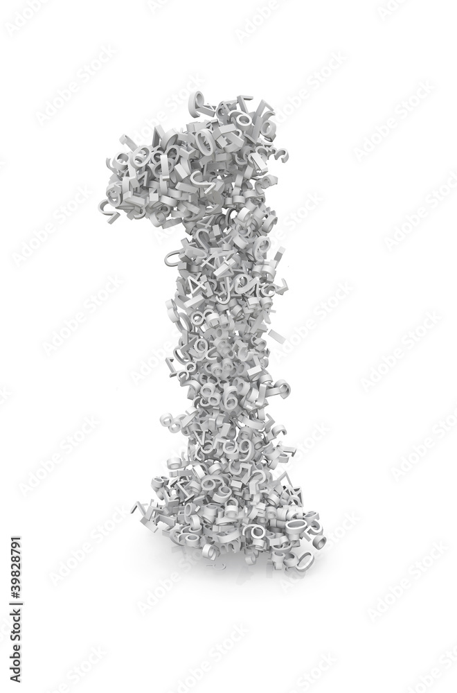 Shape of number one made from 3d numbers Shape of number one made from 3d numbers